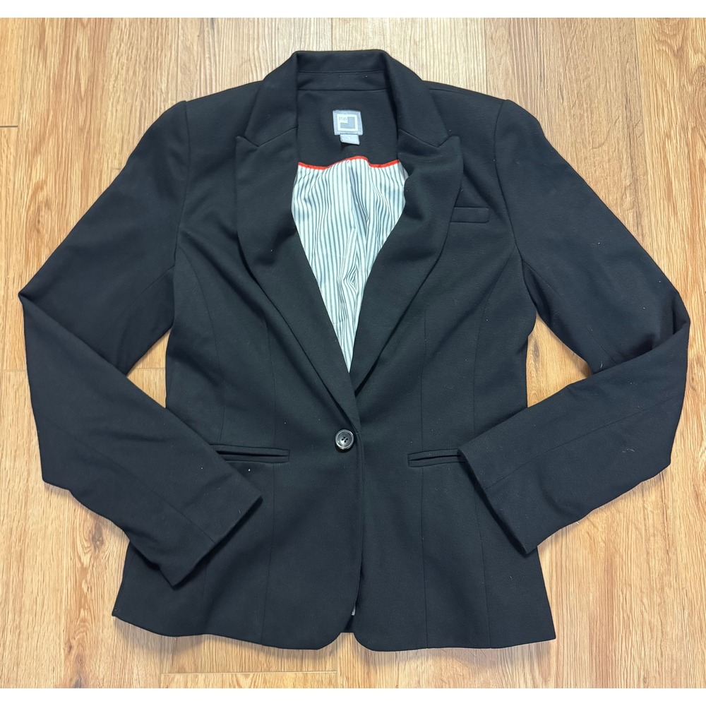 JCP Women Black Single Button Blazer Pinstripe Lining JC-00-049-A Small